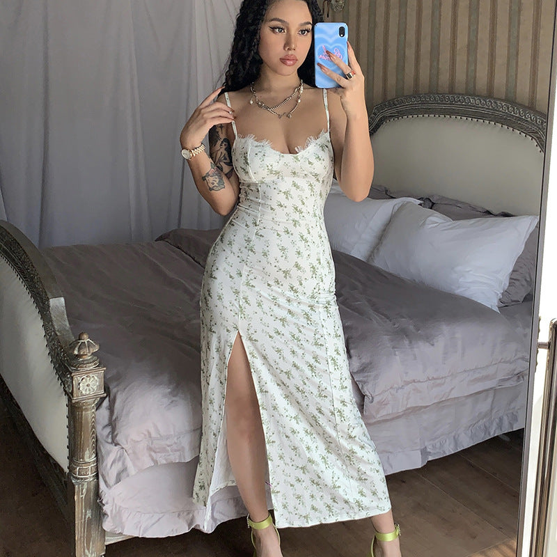 Floral Slit Suspender Dress for Women — Adjustable Straps - color_variant