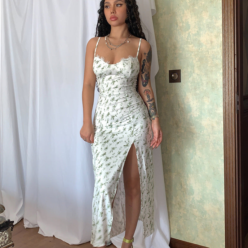 Floral Slit Suspender Dress for Women — Adjustable Straps - color_variant