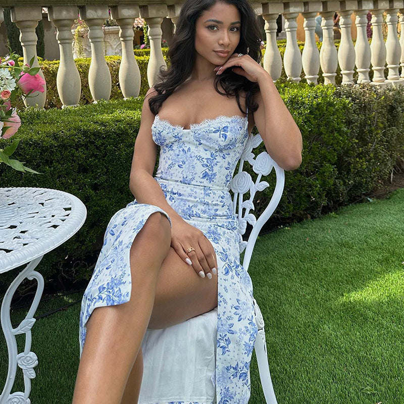 Floral Slit Suspender Dress for Women — Adjustable Straps - color_variant