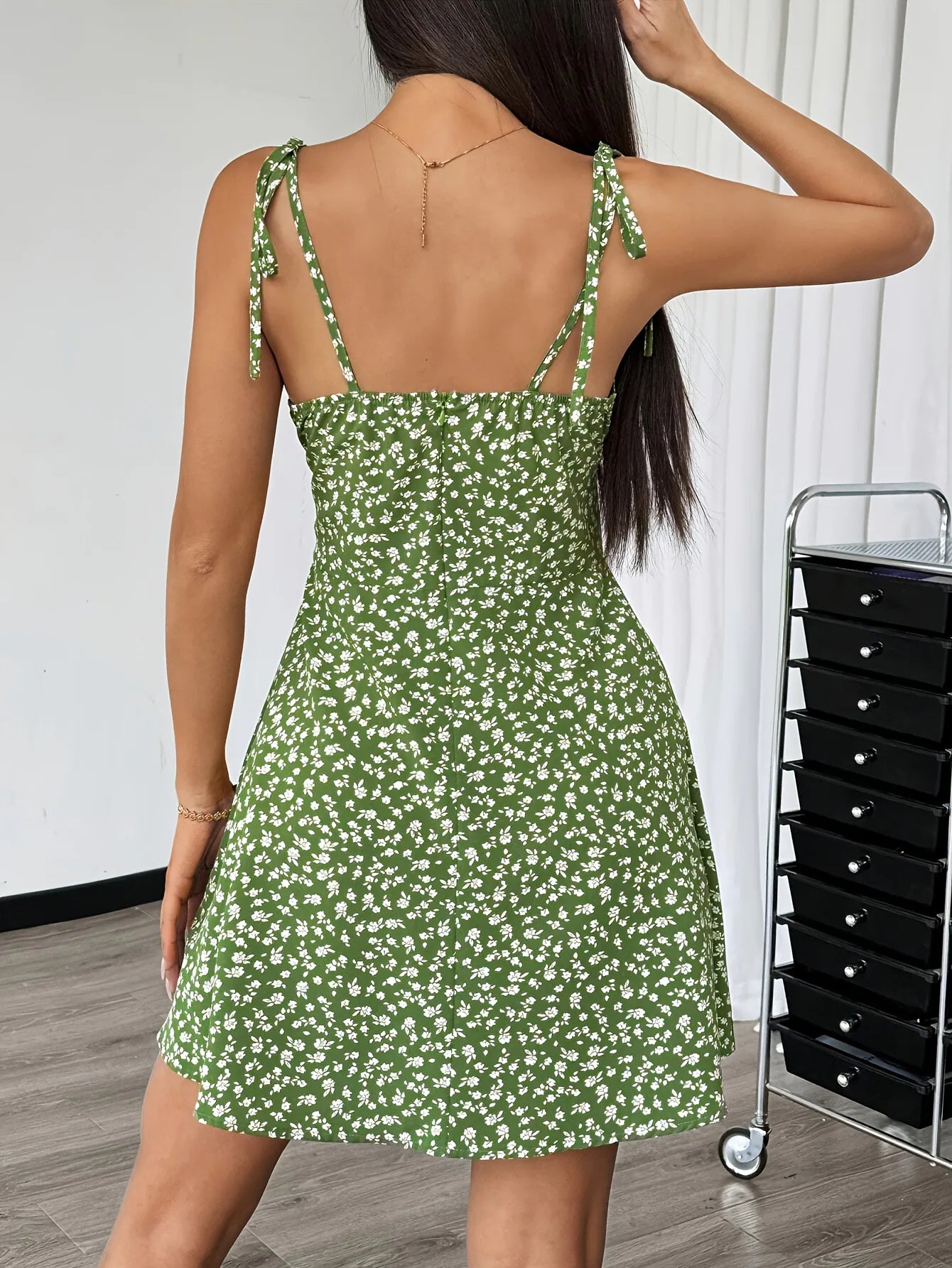 Floral Backless Suspender Dress for Women — Green Summer - gallery