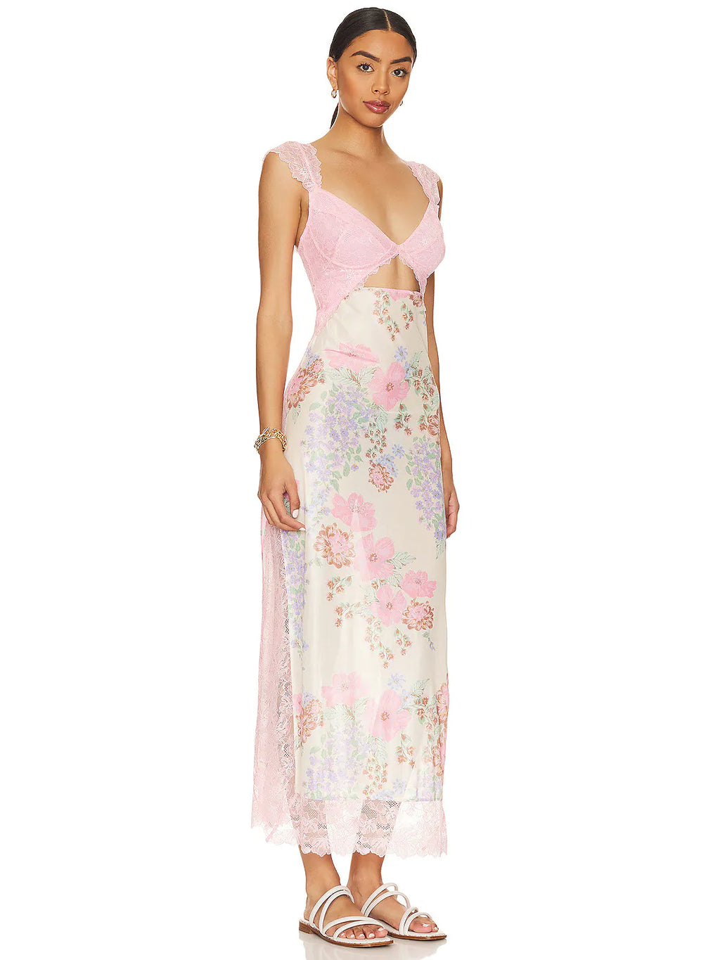 Lace Backless Floral Long Dress for Women — Strap Detail - color_variant