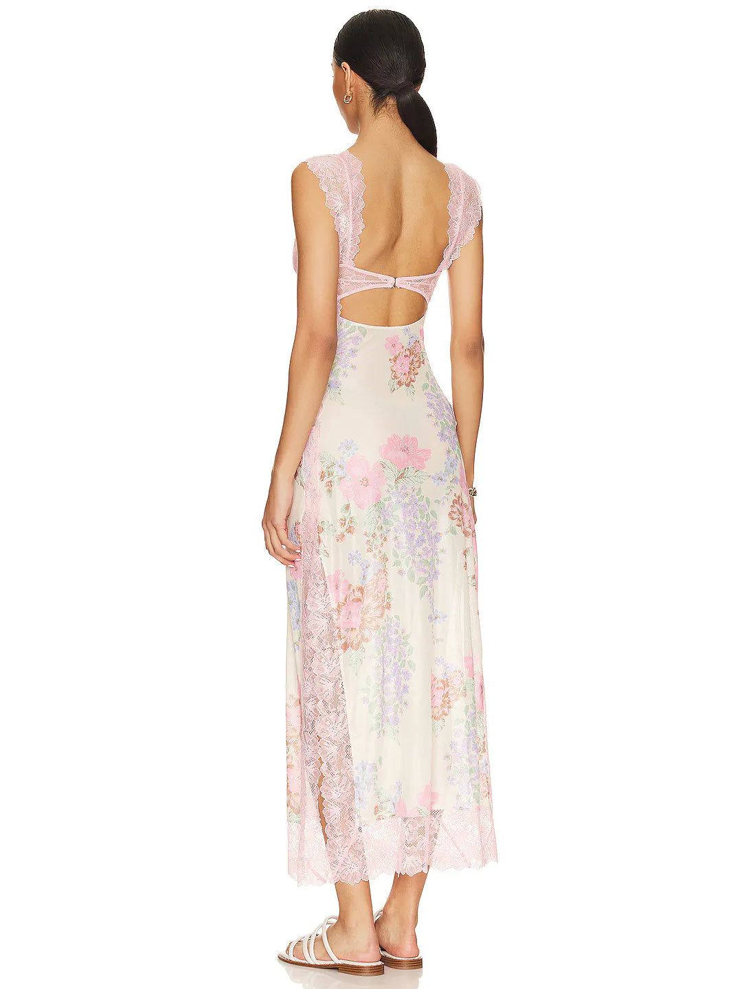 Lace Backless Floral Long Dress for Women — Strap Detail - color_variant