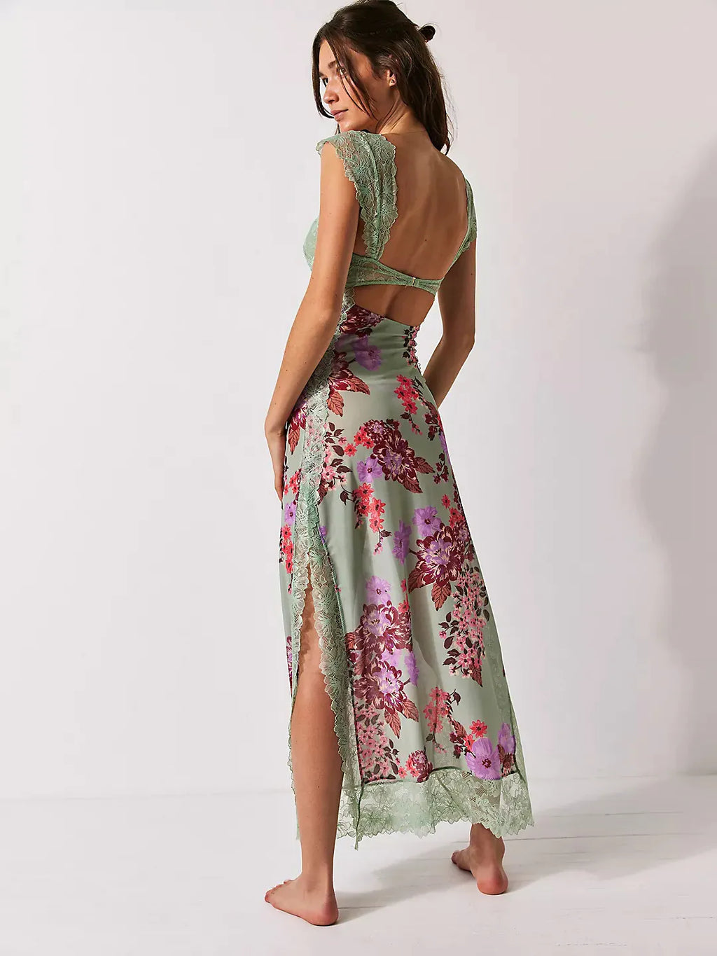 Lace Backless Floral Long Dress for Women — Strap Detail - color_variant