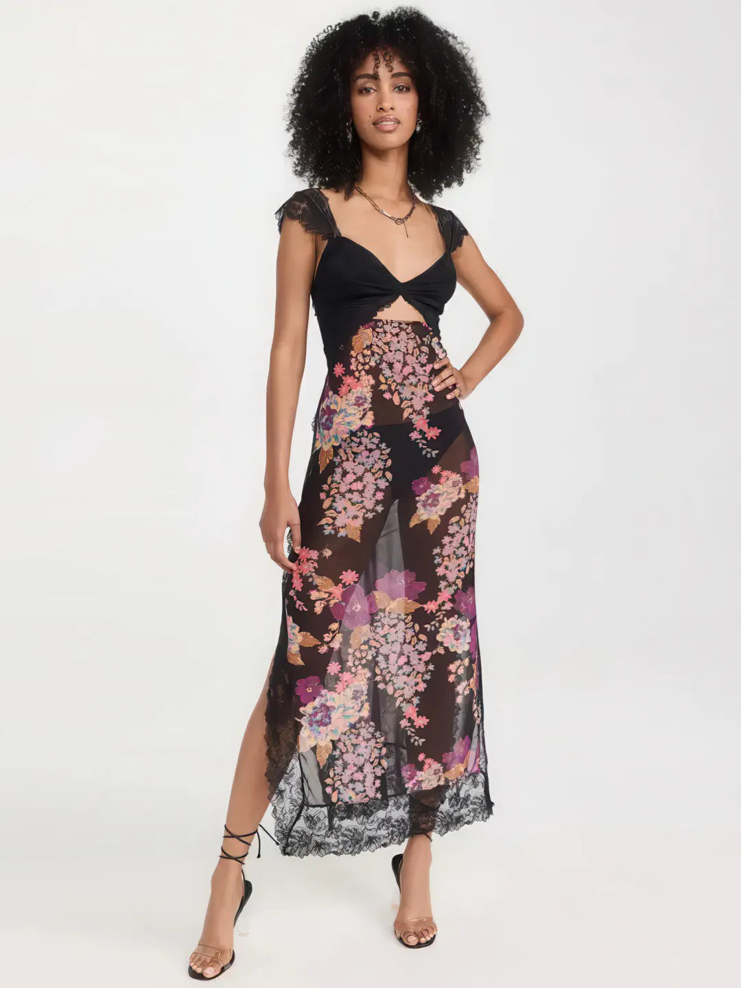 Lace Backless Floral Long Dress for Women — Strap Detail - color_variant
