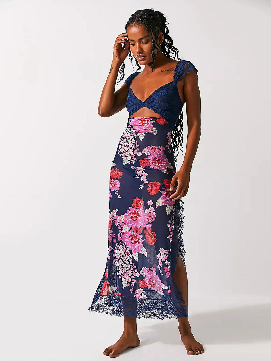Lace Backless Floral Long Dress for Women — Strap Detail - color_variant