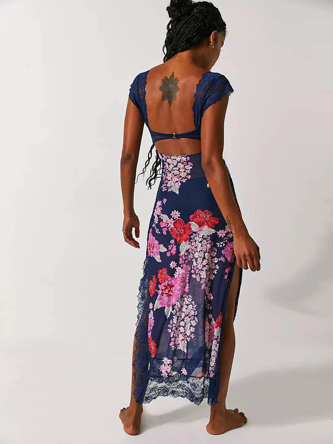 Lace Backless Floral Long Dress for Women — Strap Detail - color_variant