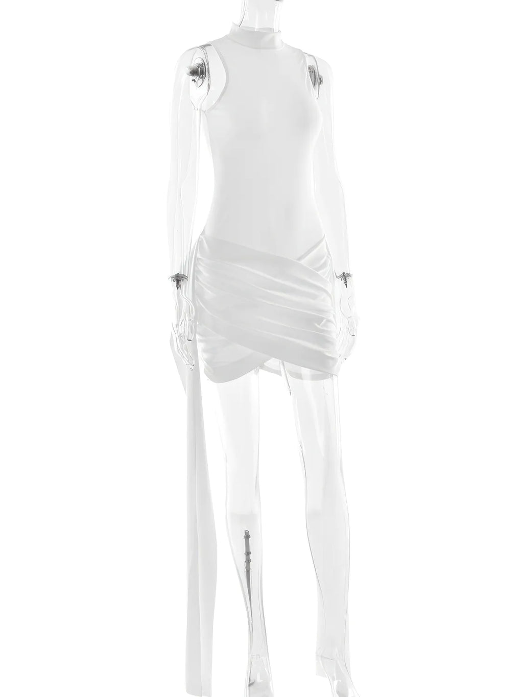 Solid Colour Hip Wrap Short Dress for Women — Sleeveless - color_variant