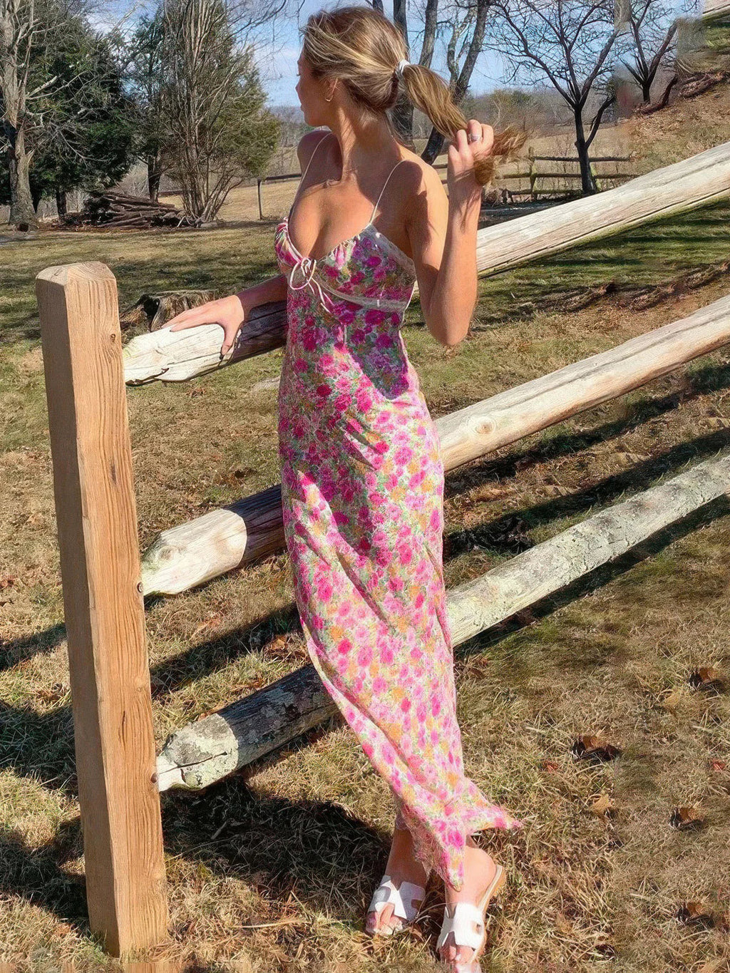 Floral Lace Trim Slip Dress for Women — Pink Feminine
