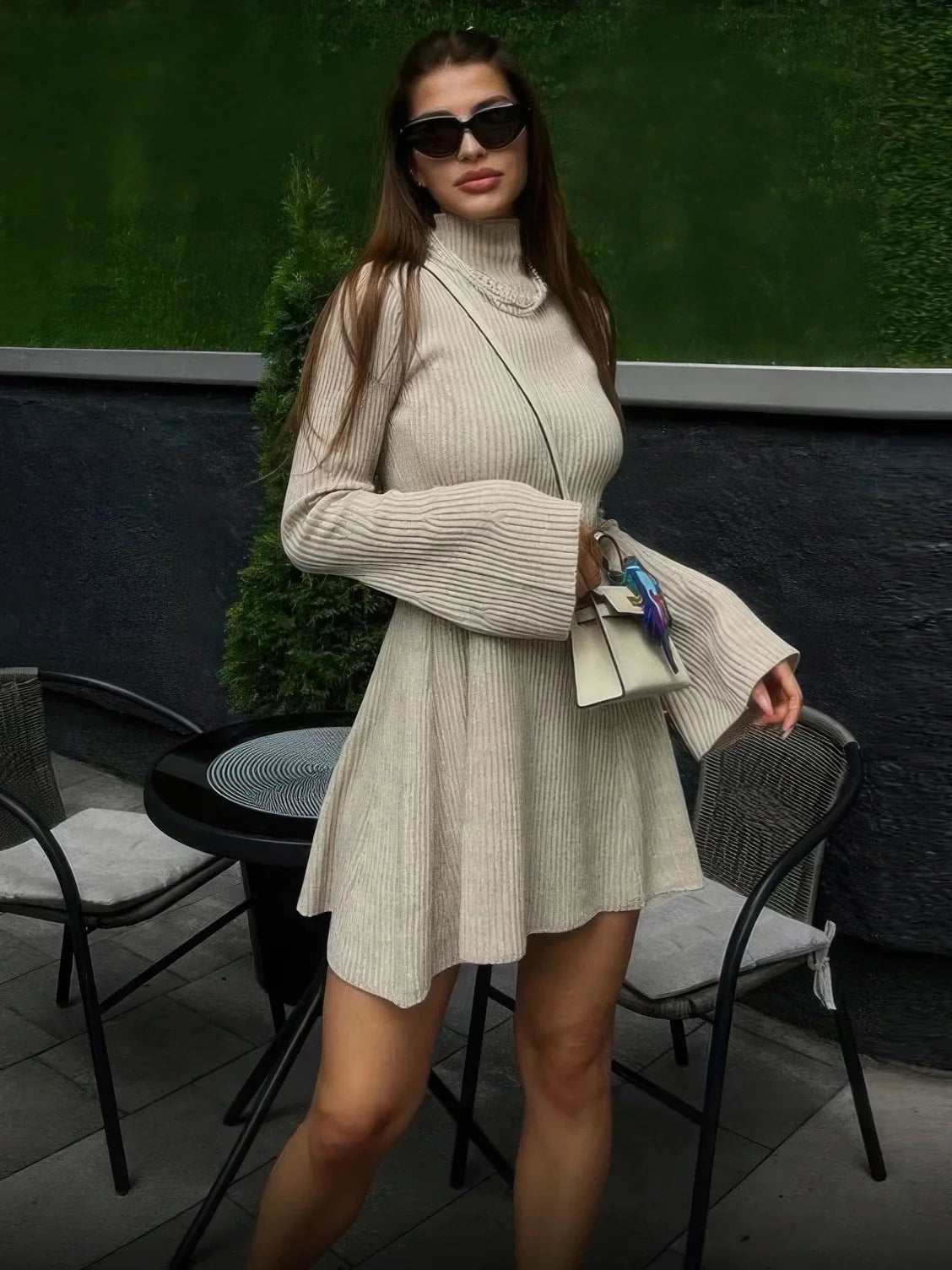 Hip-Wrap A-Line Knit Mini Dress for Women