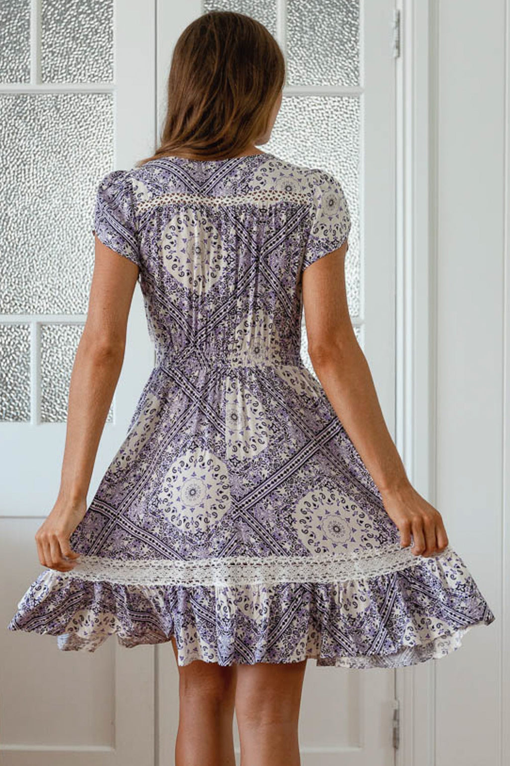 JAASE - Carmen Mini Dress: Butterfly Cap Sleeve Button Down A Line Dress... — gallery