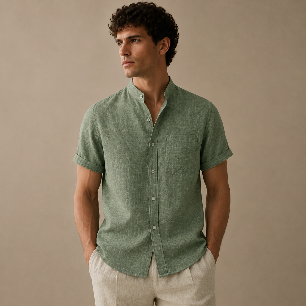 Leandro Natural Linen Short Sleeve Shirt for Men - gallery