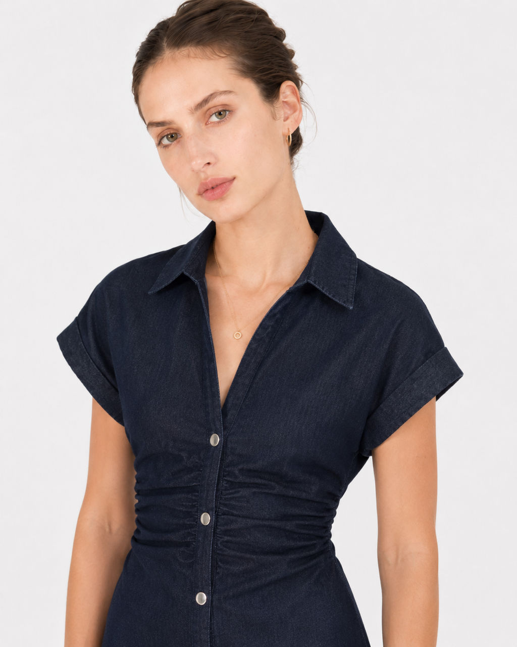 Snatched-Waist Denim Midi Dress for Women - gallery