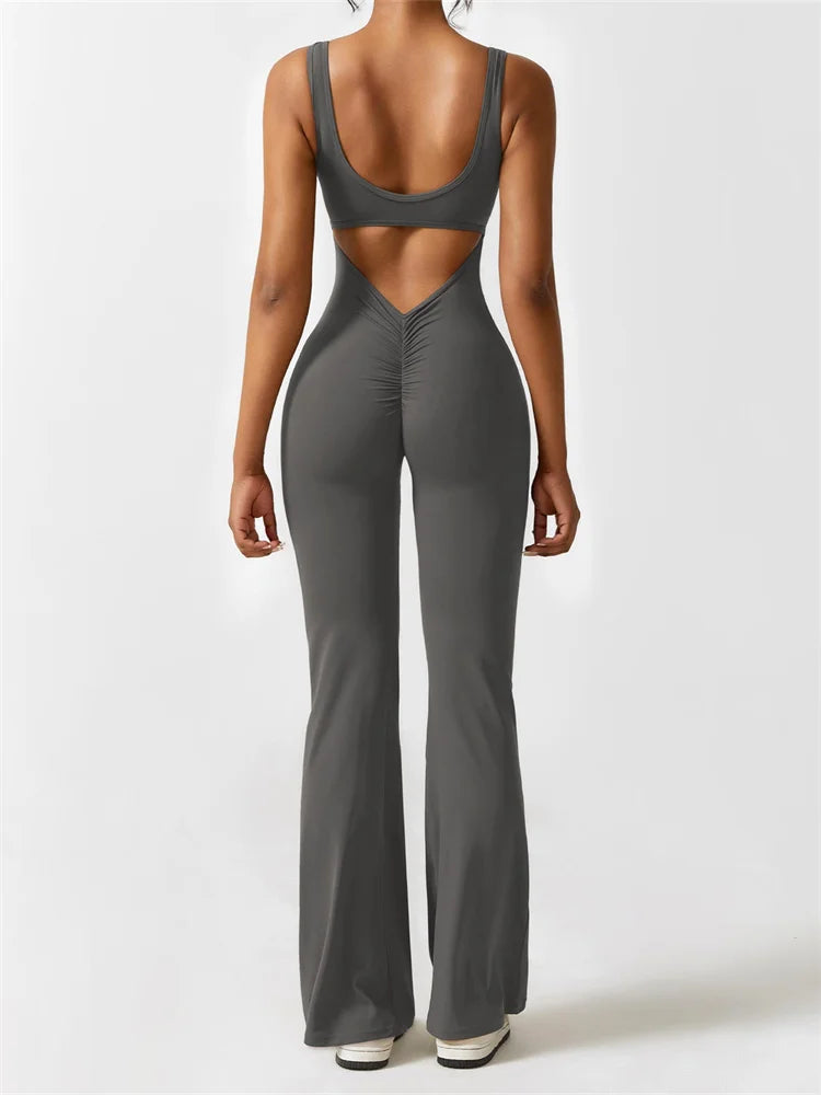 Flared Leg Sleeveless Jumpsuit with Cut-Out Back