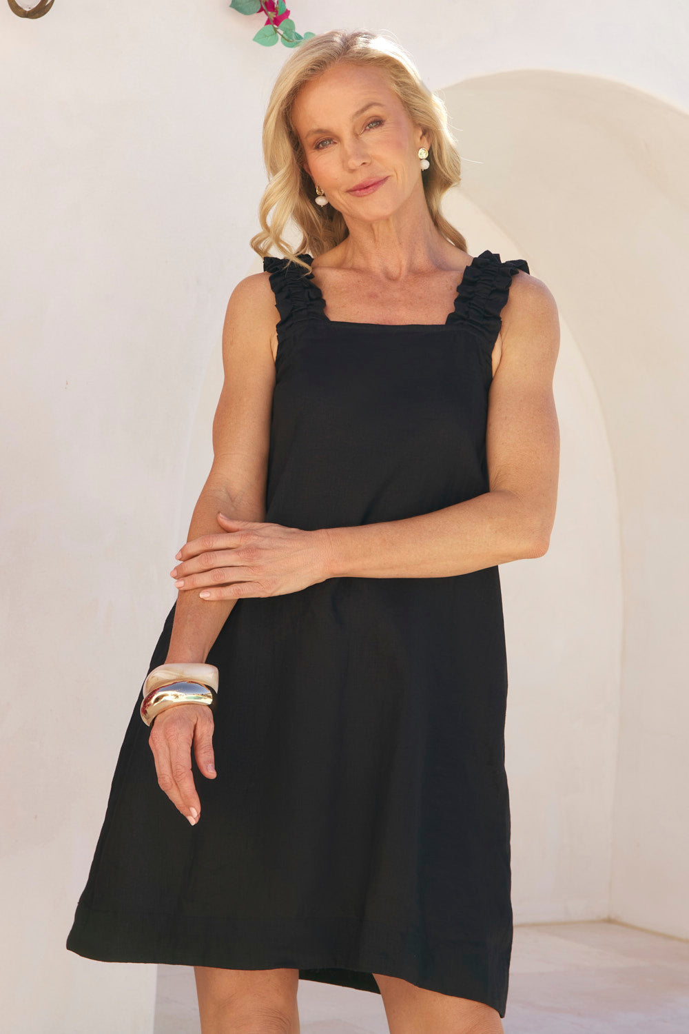 Claire Short Linen Dress in Black — gallery