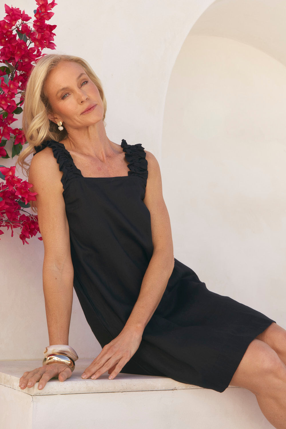 Claire Short Linen Dress in Black — gallery
