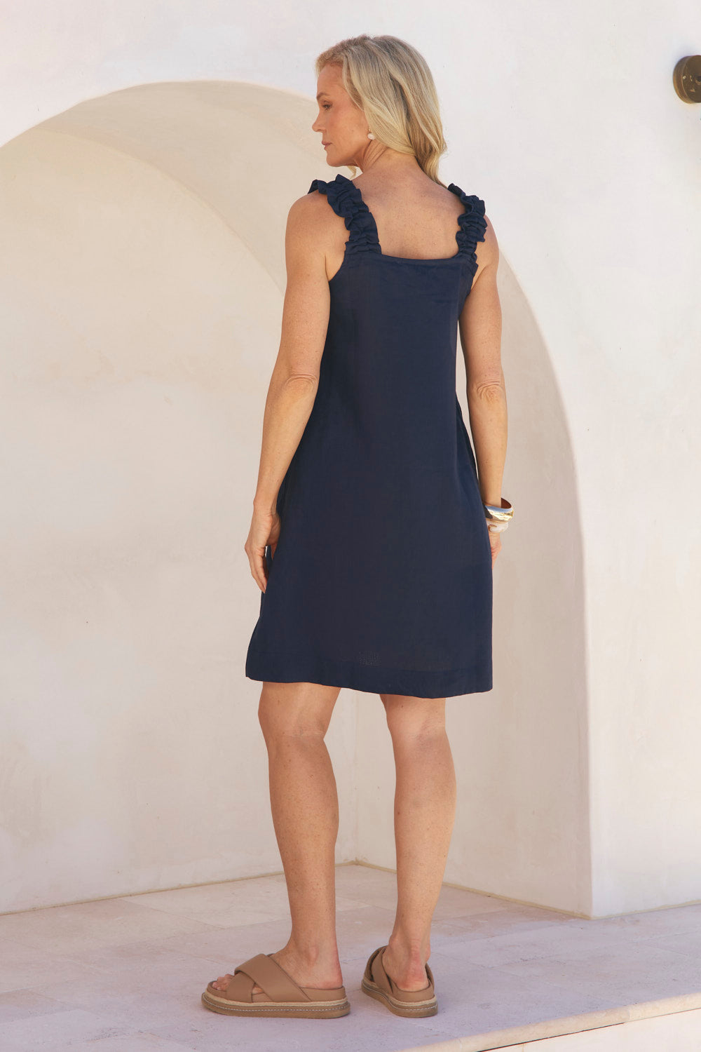 Claire Short Linen Dress in Navy — gallery