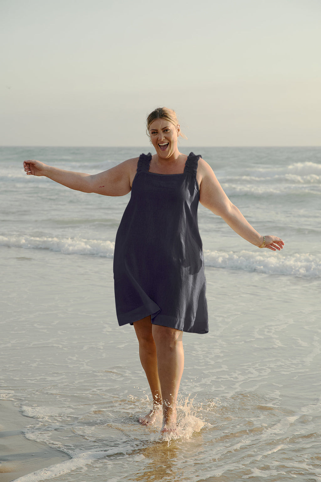 Claire Short Linen Dress in Navy — gallery