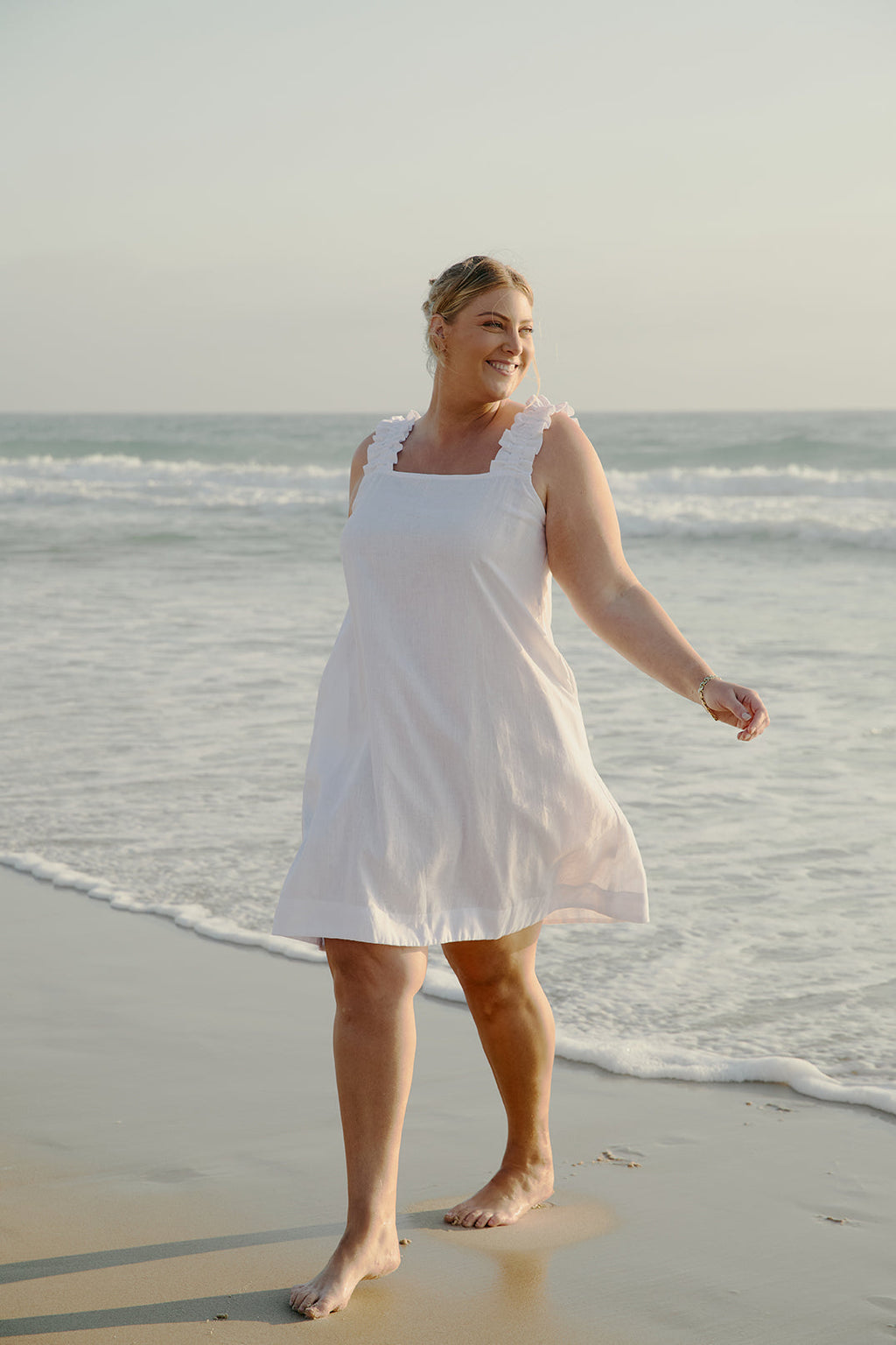 Claire Short Linen Dress in White — gallery