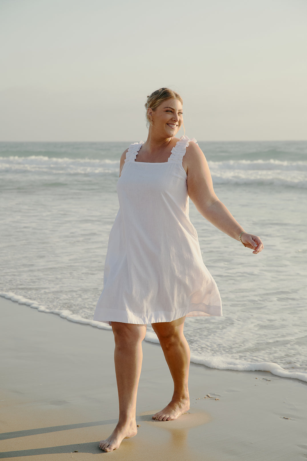 Claire Short Linen Dress in White — gallery