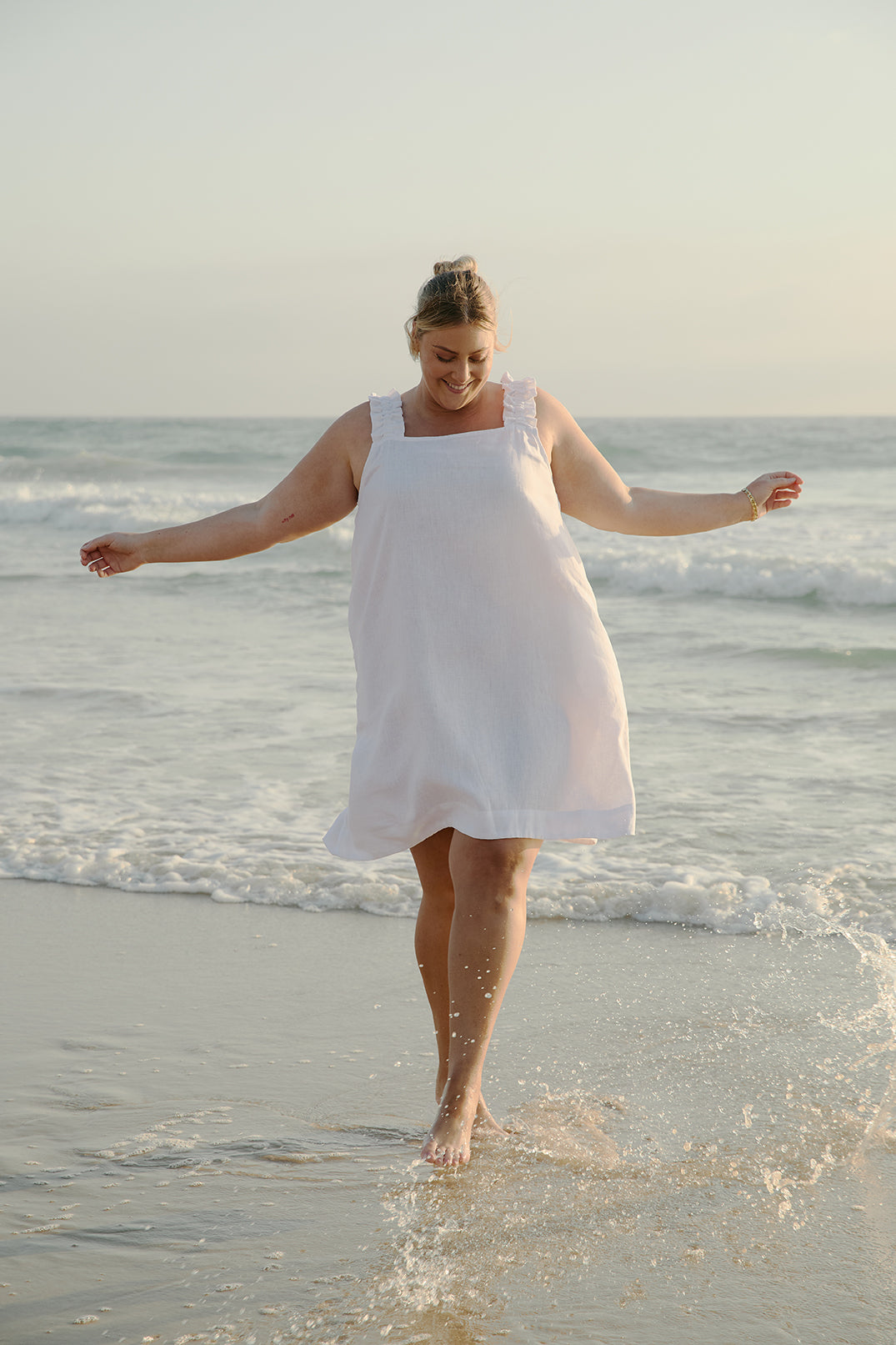 Claire Short Linen Dress in White — gallery