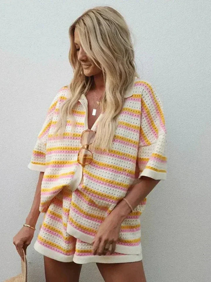 Women's Striped Contrast 2-Piece Knit Set