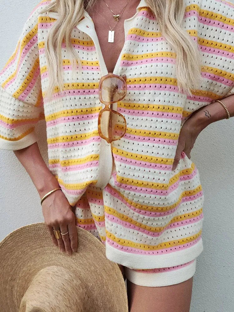 Women's Striped Contrast 2-Piece Knit Set