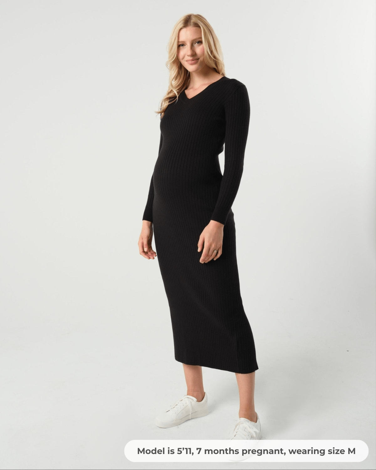 Full Body Ribbed Maternity & Nursing Midi Sweater Dress — gallery