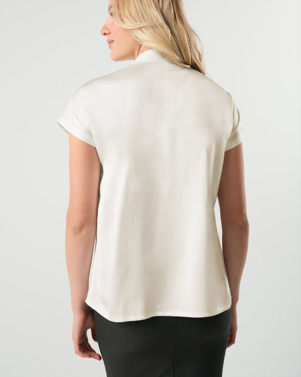 Short Sleeve Satin Maternity Shell Top with Concealed Nursing Zip — gallery