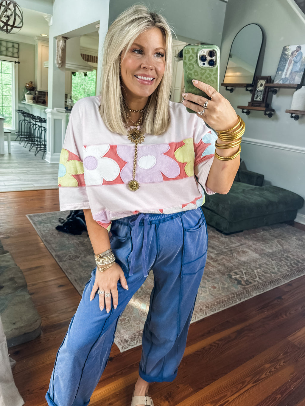 Pastel Floral Patchwork Top for Women — Retro Cotton Blend - gallery
