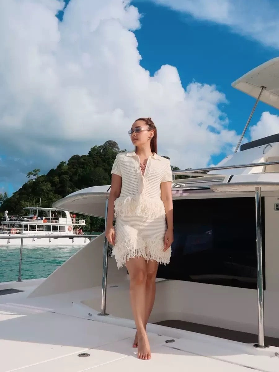 Lake Crochet and Tassel Shirt and Skirt Coord Set for Women - gallery