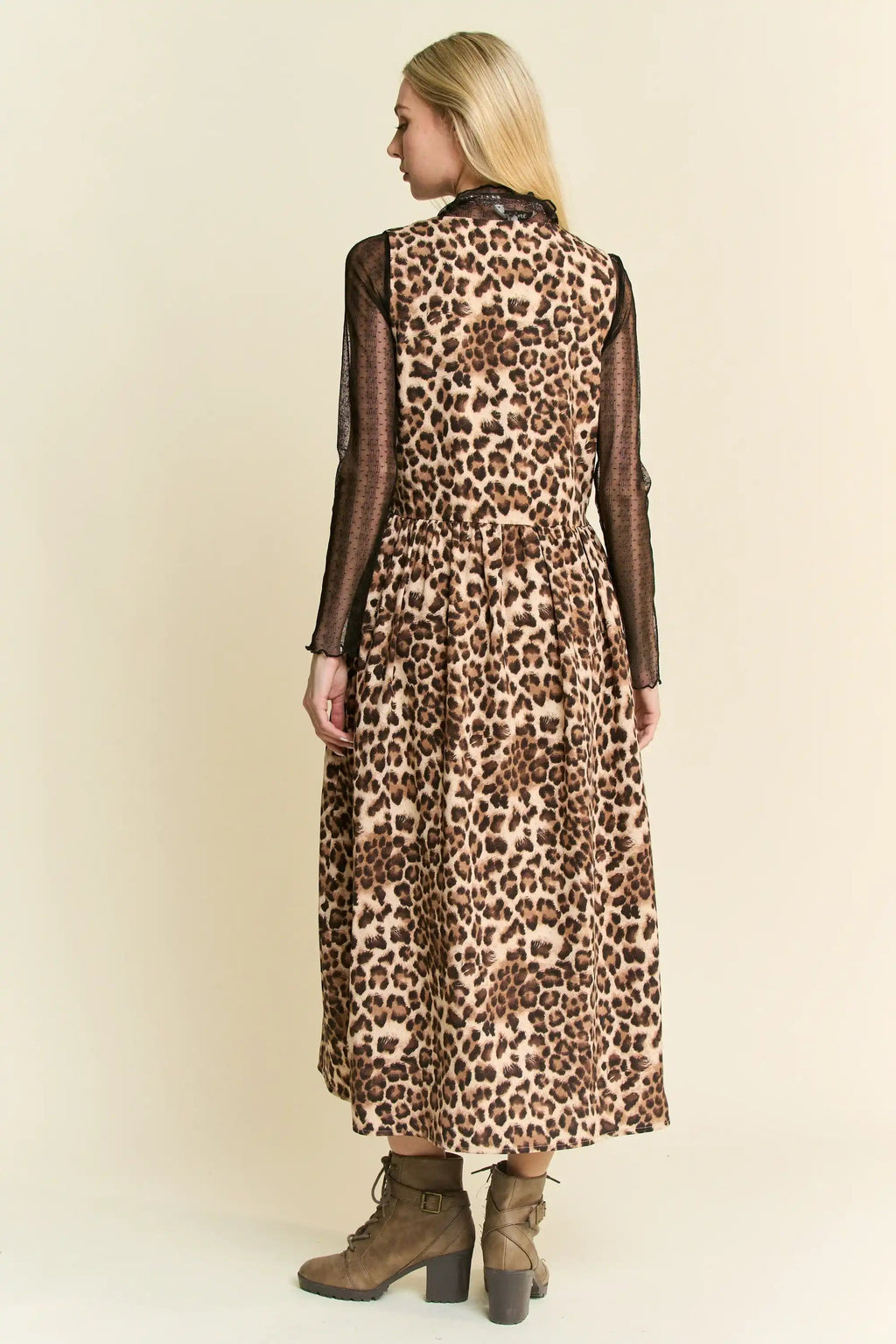 Leopard Print Bow Front Midi Dress for Women — Tiered Skirt - gallery