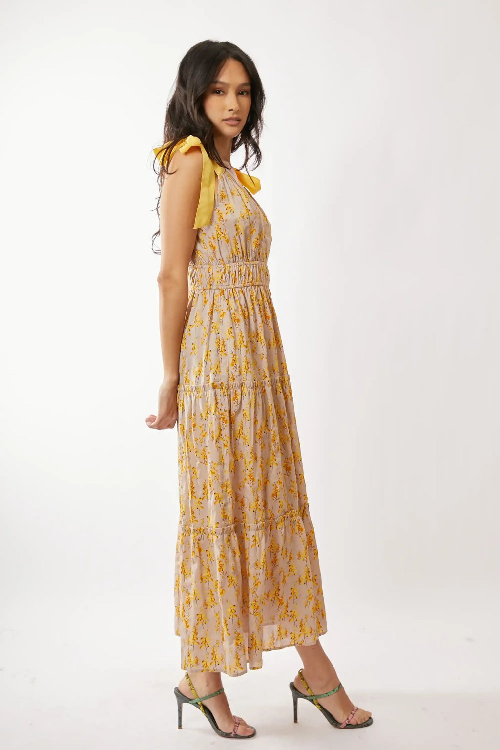 Floral Tiered Maxi Dress for Women — Smocked Waist Tie Shoulders - gallery