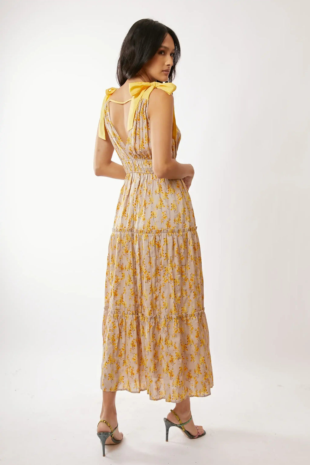 Floral Tiered Maxi Dress for Women — Smocked Waist Tie Shoulders - gallery