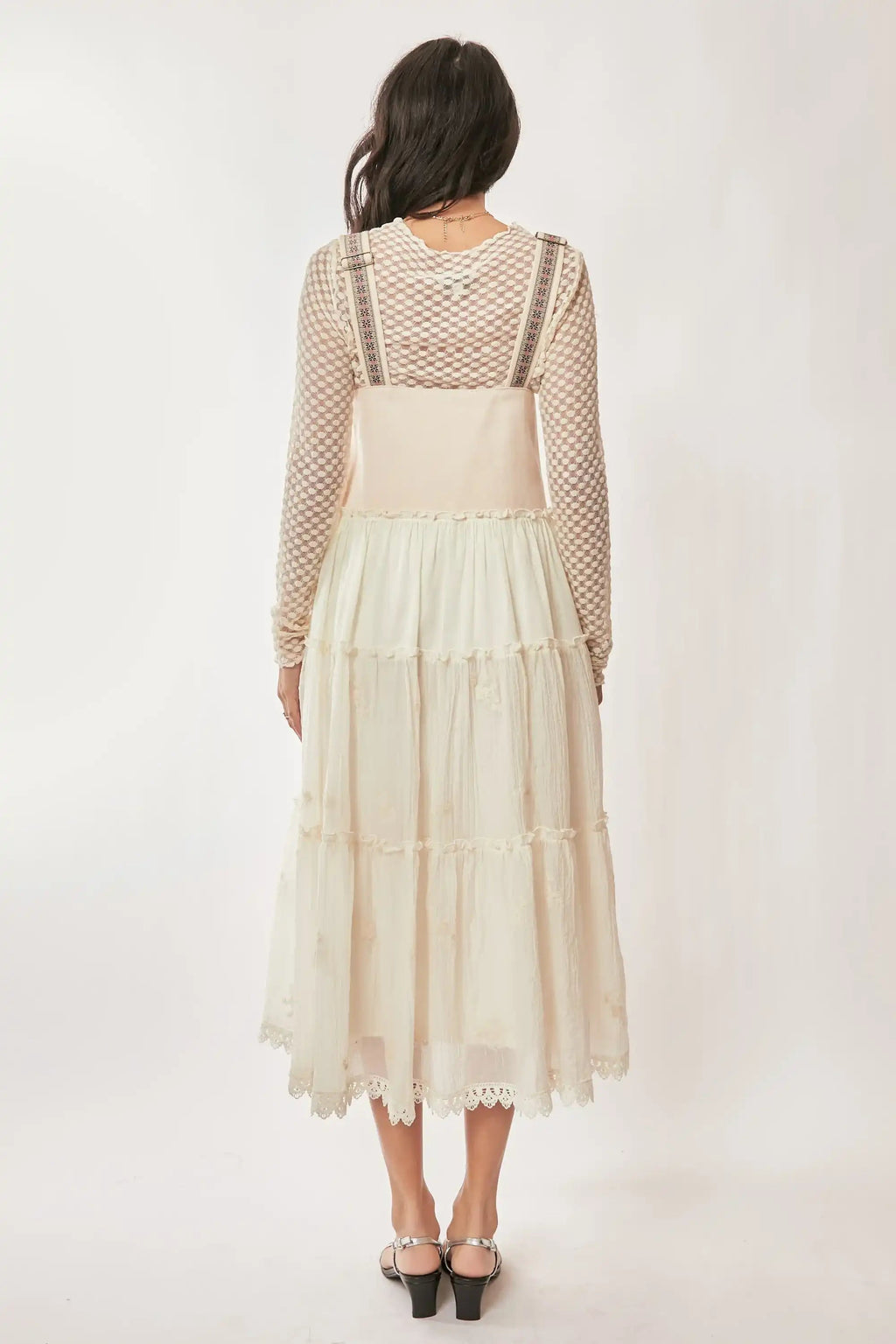 Lace Trim Suspender Maxi Dress for Women — Tiered Apron - gallery