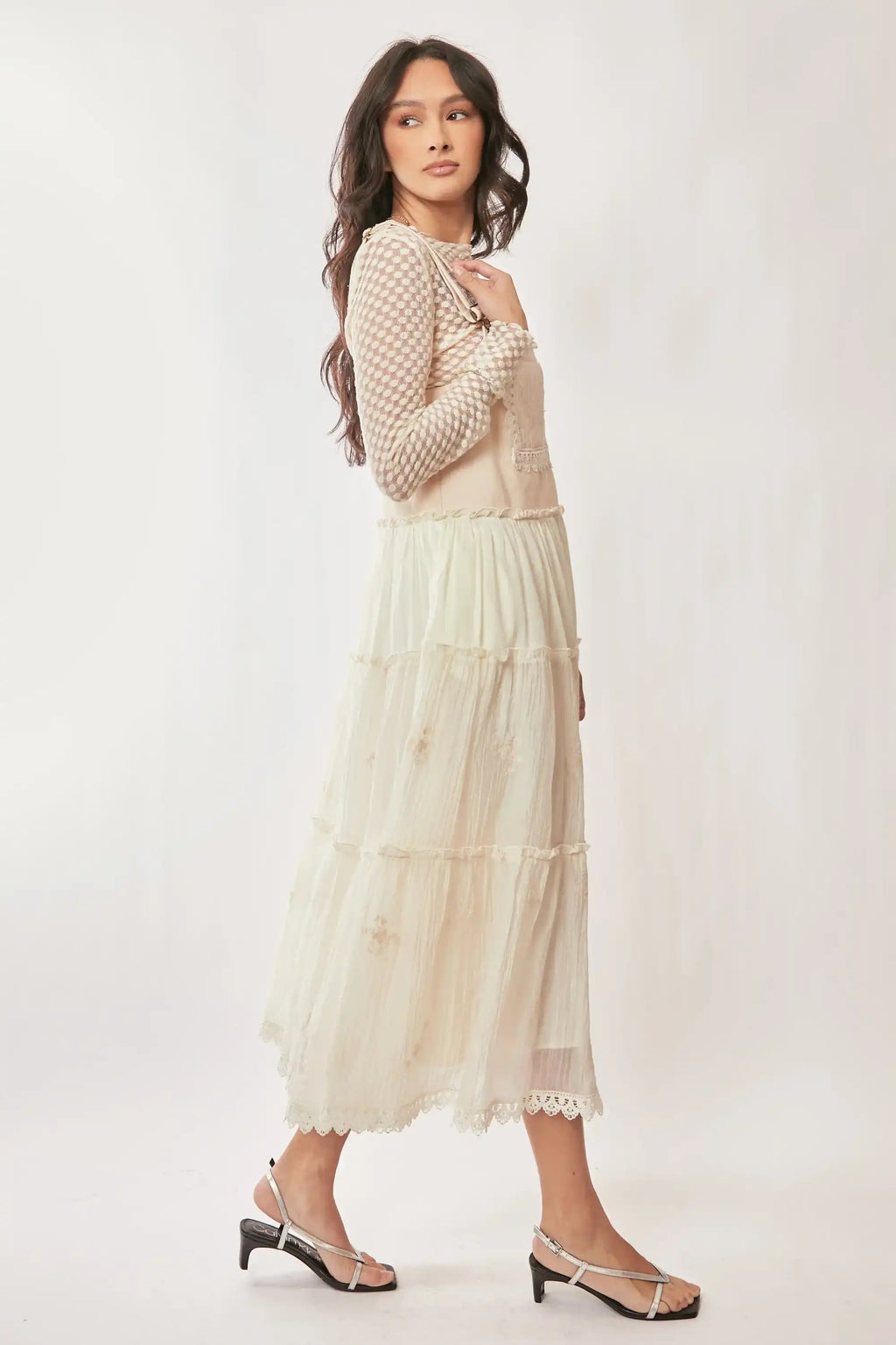 Lace Trim Suspender Maxi Dress for Women — Tiered Apron - gallery