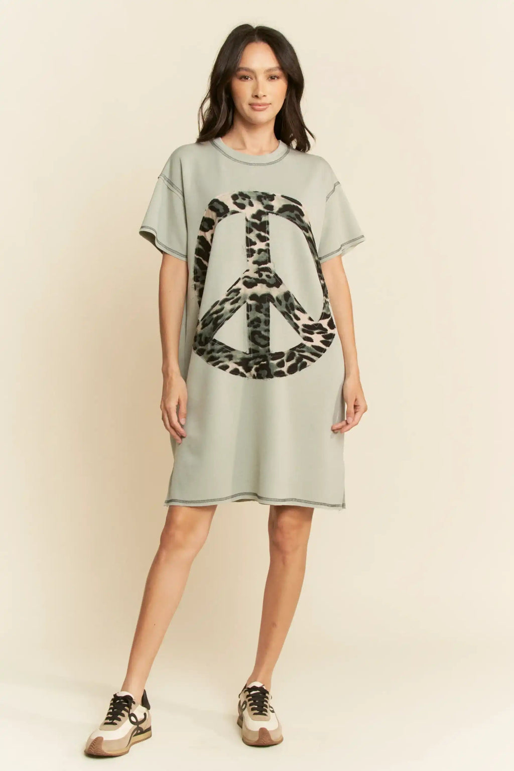 Graphic Knit Tunic Dress for Women — Oversized Leopard Print - gallery