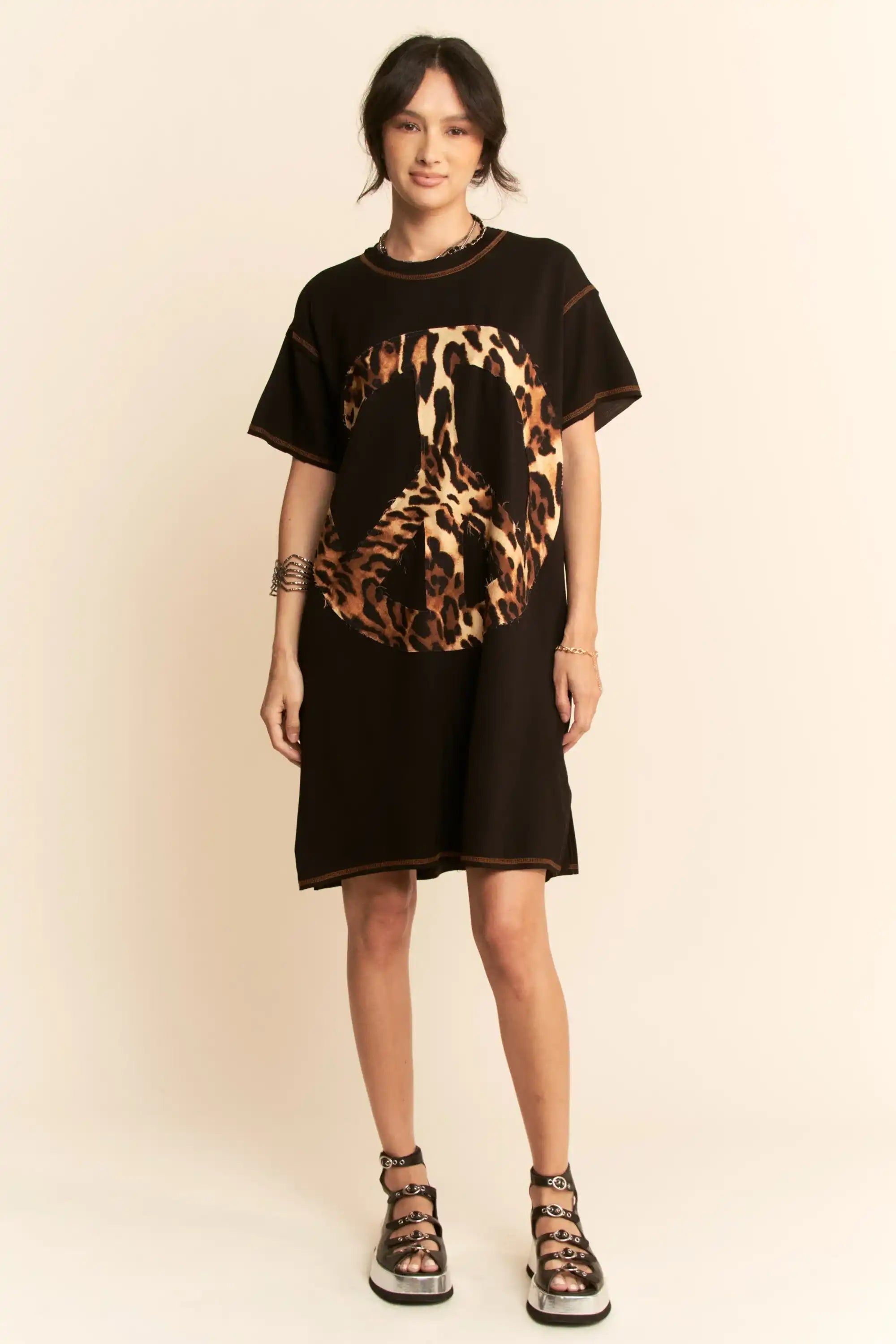 Graphic Knit Tunic Dress for Women — Oversized Leopard Print - gallery