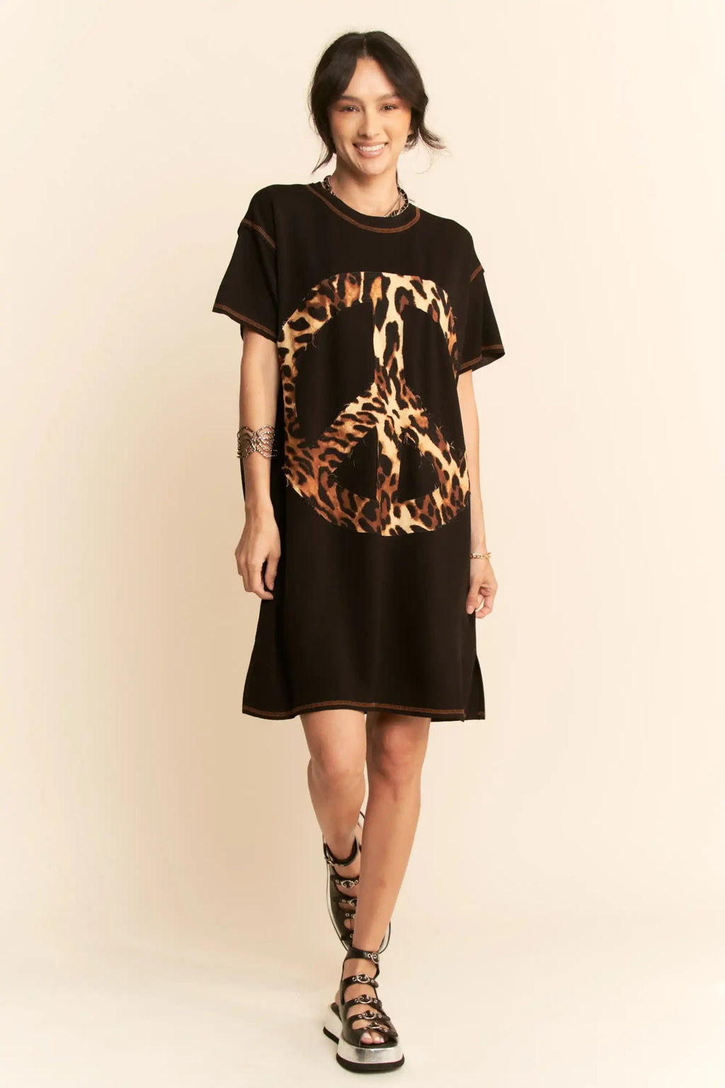 Graphic Knit Tunic Dress for Women — Oversized Leopard Print