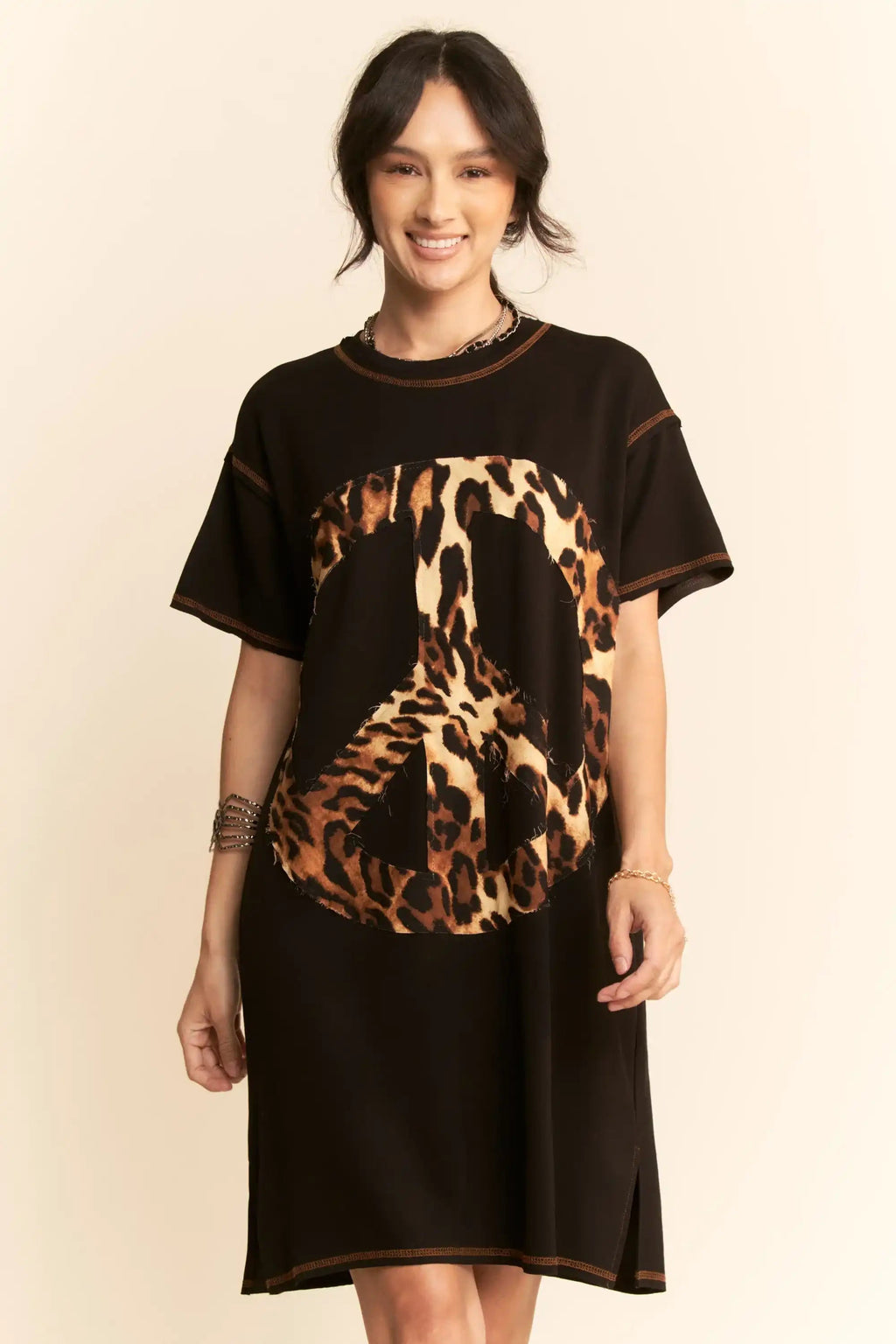 Graphic Knit Tunic Dress for Women — Oversized Leopard Print - gallery