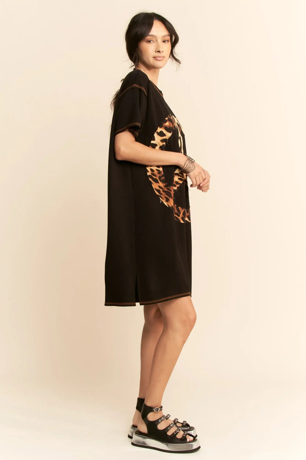 Graphic Knit Tunic Dress for Women — Oversized Leopard Print - gallery