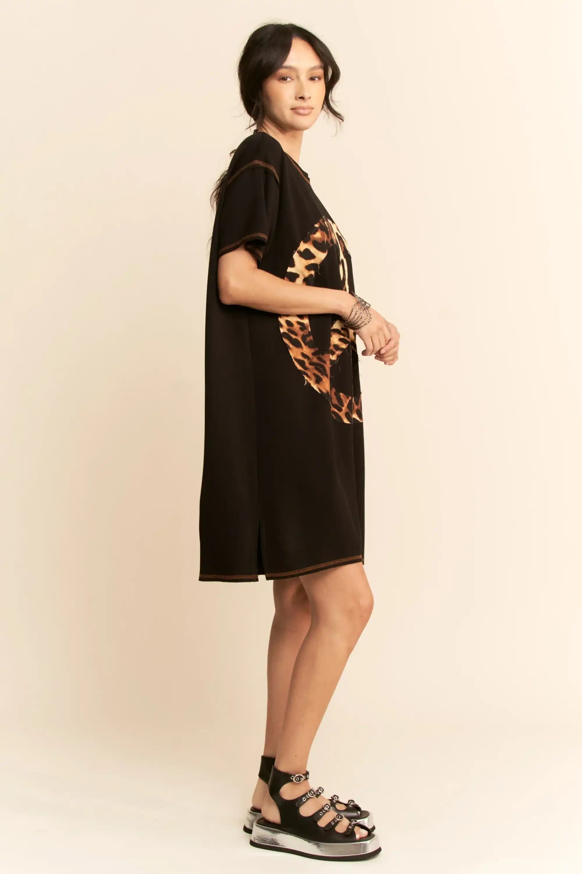 Graphic Knit Tunic Dress for Women — Oversized Leopard Print - gallery
