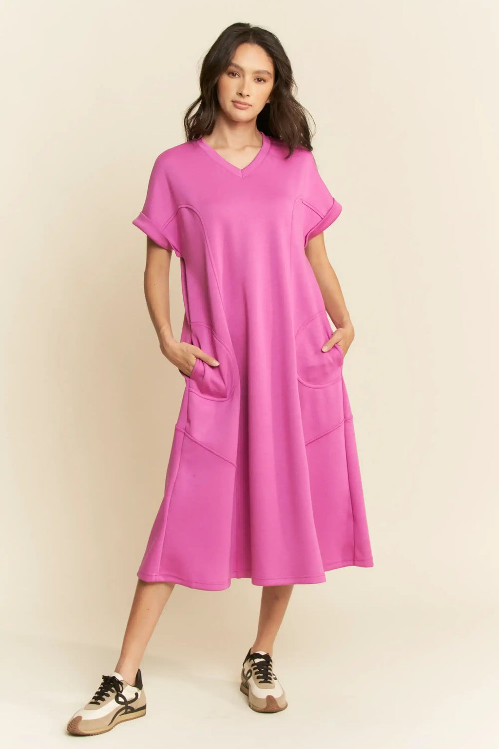 Relaxed Crew-Neck Midi Dress for Women — Patch Pockets Everyday - gallery
