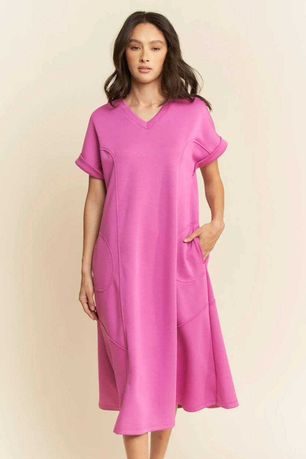 Relaxed Crew-Neck Midi Dress for Women — Patch Pockets Everyday - gallery