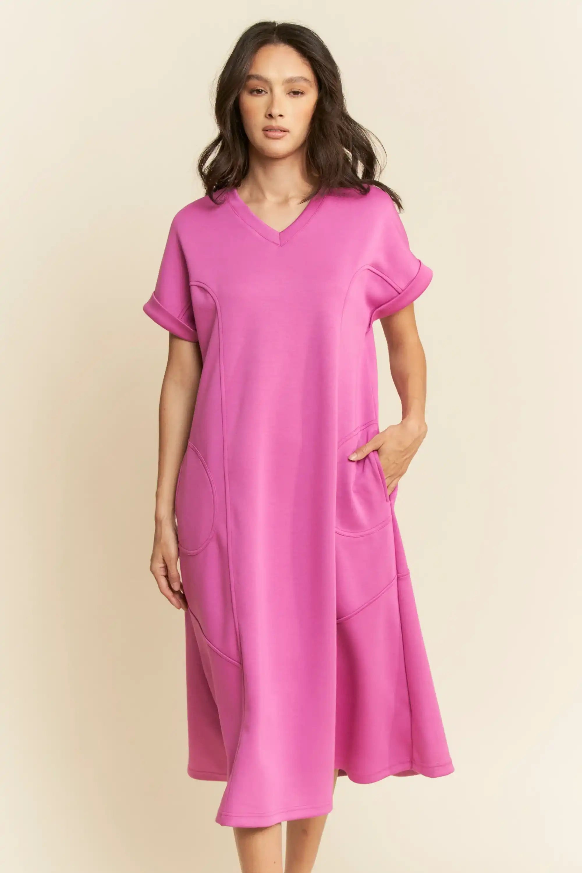Relaxed Crew-Neck Midi Dress for Women — Patch Pockets Everyday - gallery