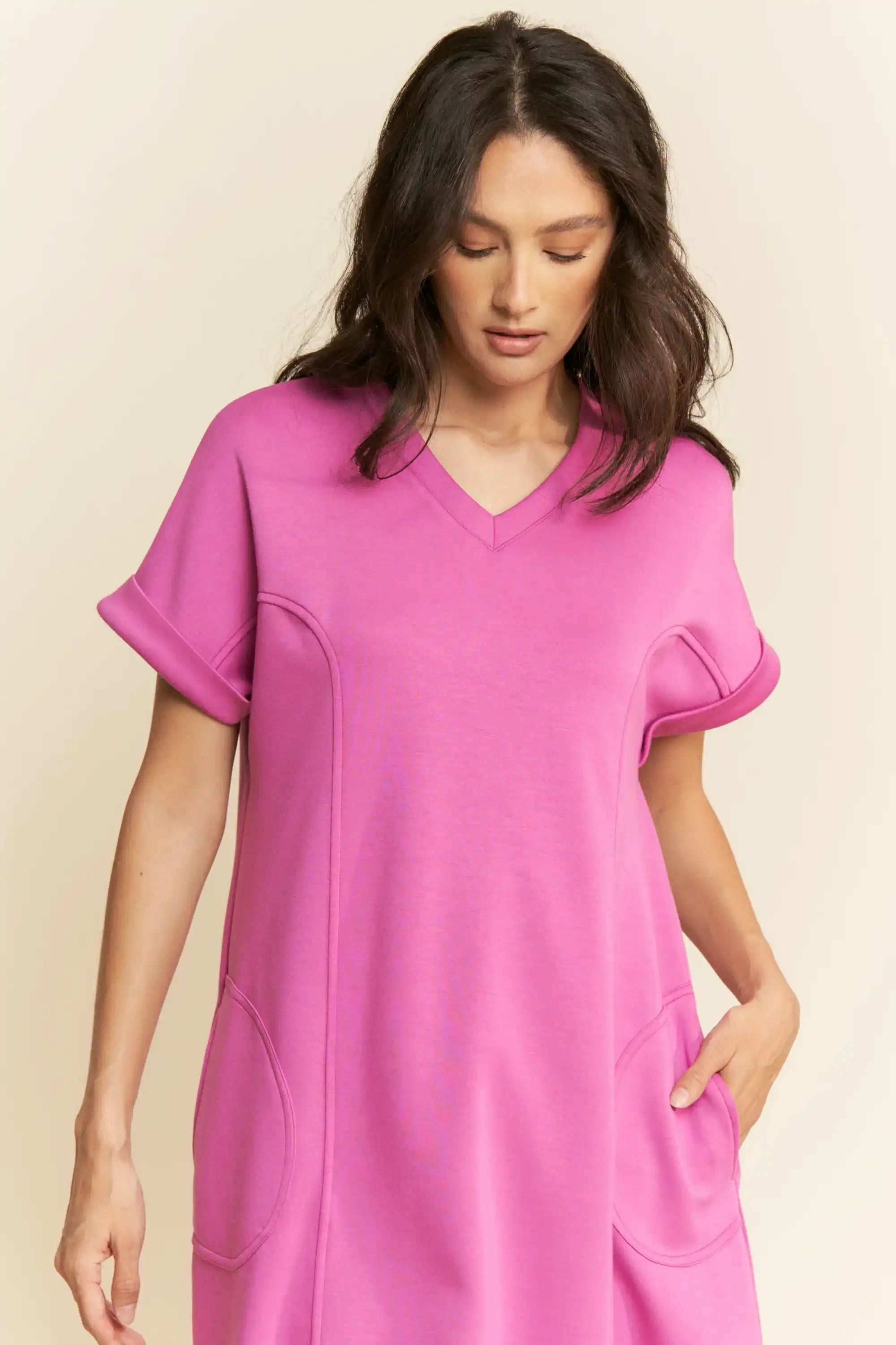 Relaxed Crew-Neck Midi Dress for Women — Patch Pockets Everyday - gallery
