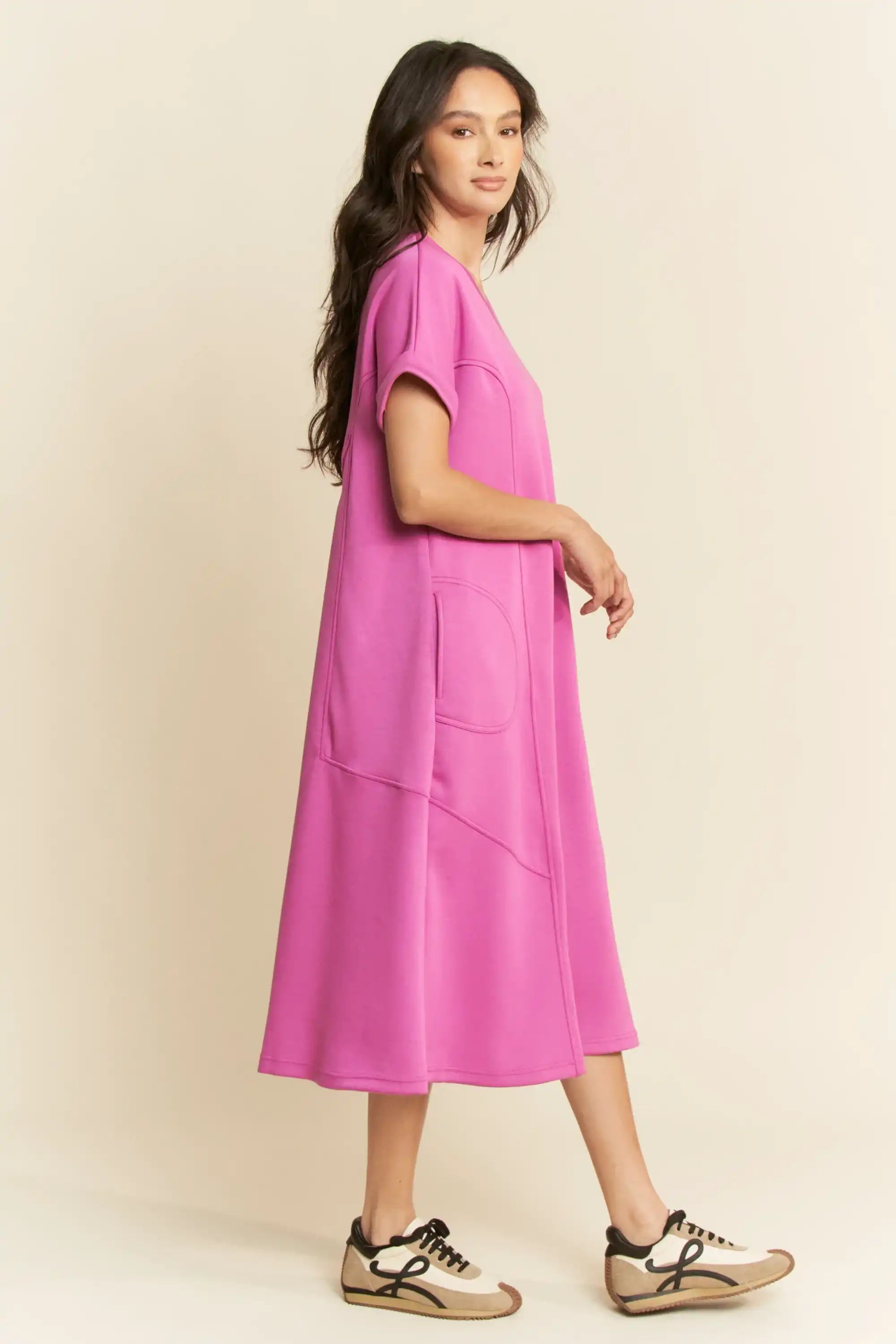 Relaxed Crew-Neck Midi Dress for Women — Patch Pockets Everyday - gallery