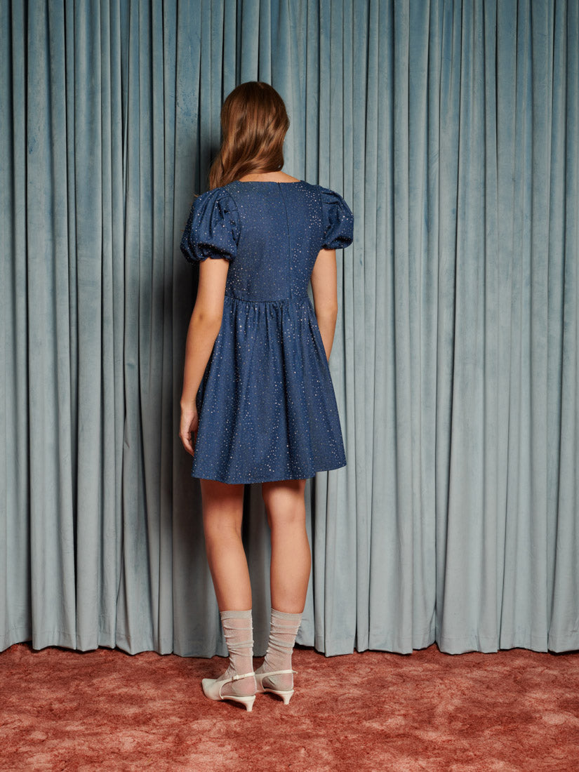 Embellished Denim Mini Dress for Women — Sculpted Waist - gallery