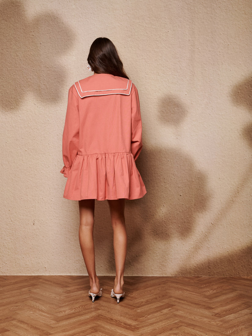 Alba Denim Mini Dress for Women — Pearl Collar Detail - gallery