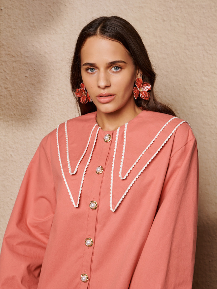 Alba Denim Mini Dress for Women — Pearl Collar Detail - gallery