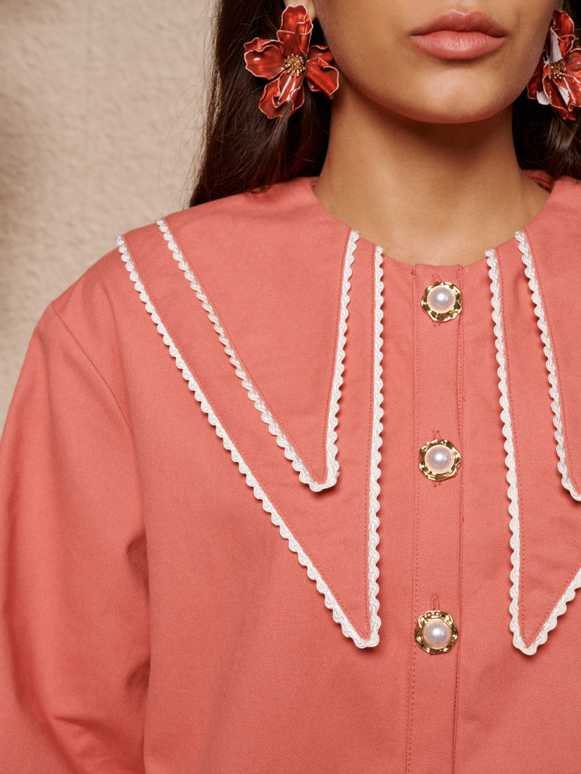 Alba Denim Mini Dress for Women — Pearl Collar Detail - gallery
